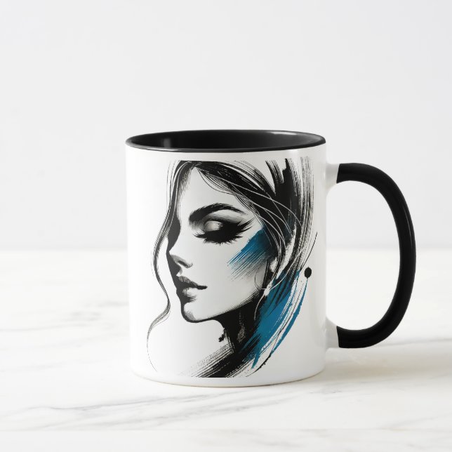 Mug Visage d'une femme en noir et bleu. (Droite)
