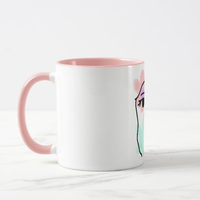 Mug Visage et fleurs abstrait (couleurs pâles) (Gauche)