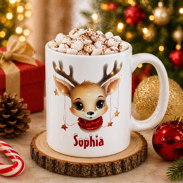 Mug Visage et lumières de rennes mignons Noël personna (Christmas Mug)