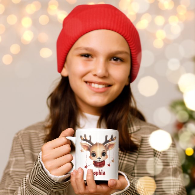 Mug Visage et lumières de rennes mignons Noël personna (Christmas Mug Keepsake for Children )