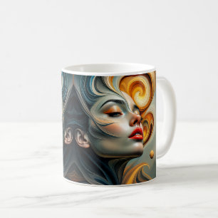 Mug Visage féminin surréaliste au style futuriste.