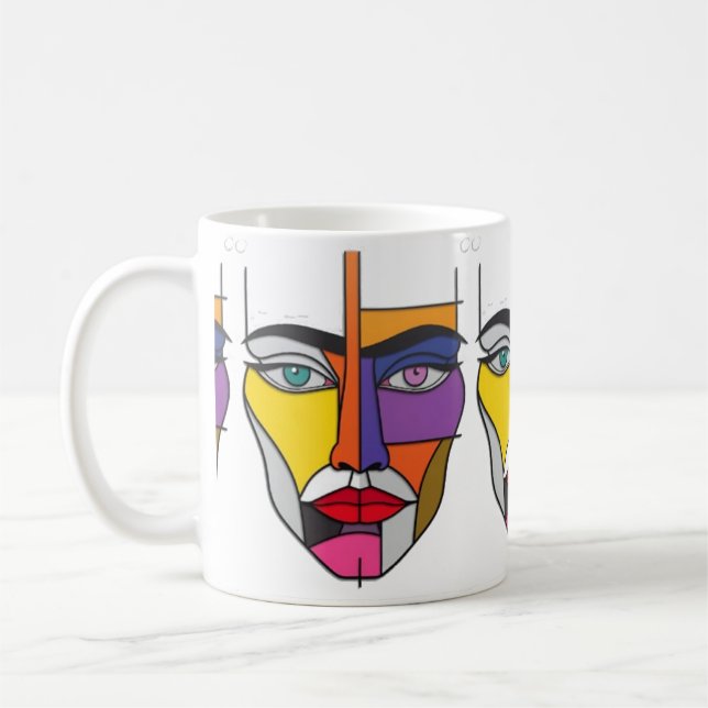 Mug Visage Géométrique Abstrait : Pop Art Cubiste Colo (Gauche)