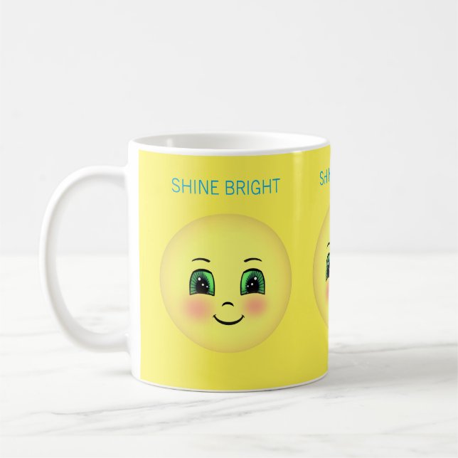 Mug Visage heureux rose mignon sur fond jaune (Gauche)