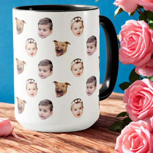 Mug Visage personnalisé, cadeau familial unique 3 phot