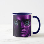 Mug Visage robot yeux bleus<br><div class="desc">Ce mug robot violet yeux géants est un objet de collection original, parfait pour les amateurs de design futuriste, de science-fiction, ou d’intelligence artificielle stylisée. Le visuel présente un androïde violet métallique, avec un visage lisse et symétrique, et surtout des yeux exagérément grands et perçants, qui lui donnent une allure...</div>