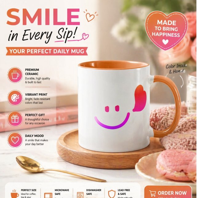 Mug Visage Souriant Happe avec Cœur – Vibes Minimes de (Créateur téléchargé)