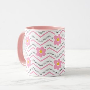 Mug Visage souriant mignon sur Motif Chevron rose