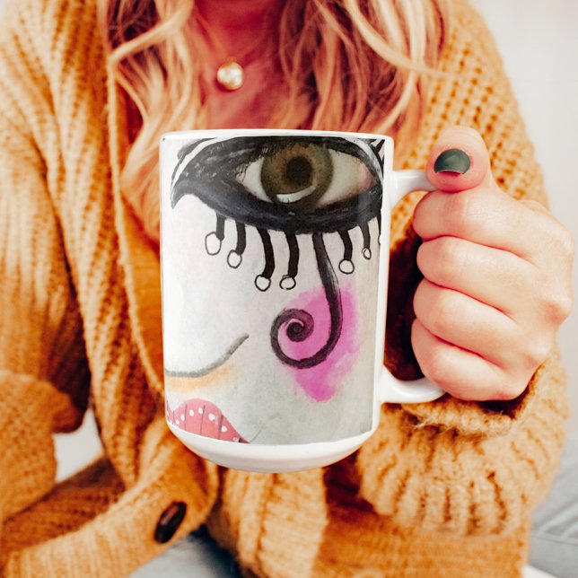 Mug Visage Whimsical noir blanc néon rose rouge Artist (Créateur téléchargé)