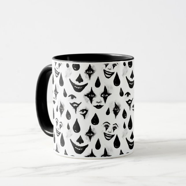 Mug Visages de clown de cirque noir et blanc (Devant gauche)