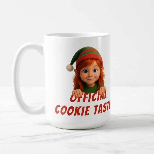 Mug Visages d'Elf drôles | Testeur de cookies officiel (Gauche)