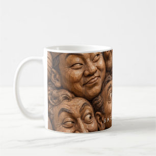 Mug Visages en Bois Sculpté Motif Bohème Vintage