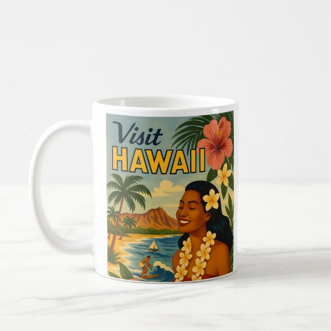 Mug Visite Hawaii Tourisme Art Mid Century (Gauche)