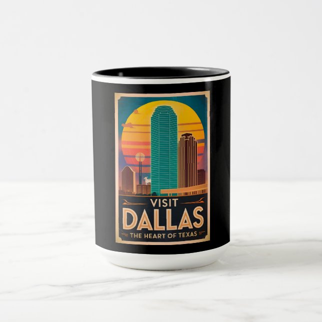 Mug Visitez Dallas – Retro Skyline Travel (Centre)