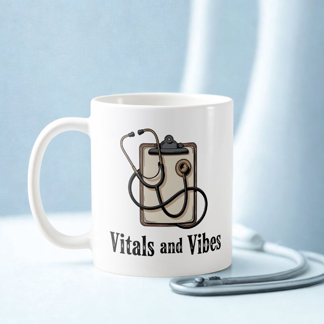 Mug Vitals et Vibes | Design d'humour pour les soins d (Créateur téléchargé)