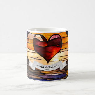 Mug Vitrail Art Coucher de soleil Cœur Romantique Natu