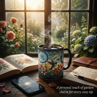 Mug Vitrail look colibris monogramme floral