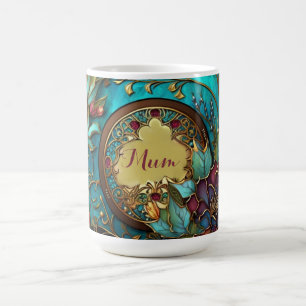 Mug Vitrail Turquoise et rose Abstrait Fête des Mères