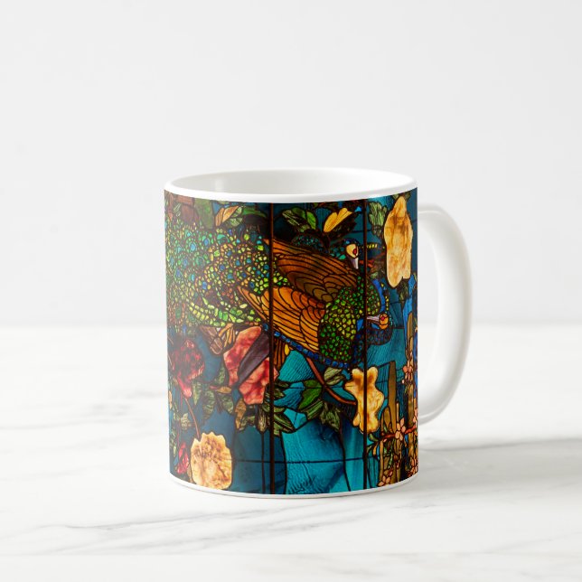 Mug Vitraux anciens avec paons et fleurs (Devant droit)