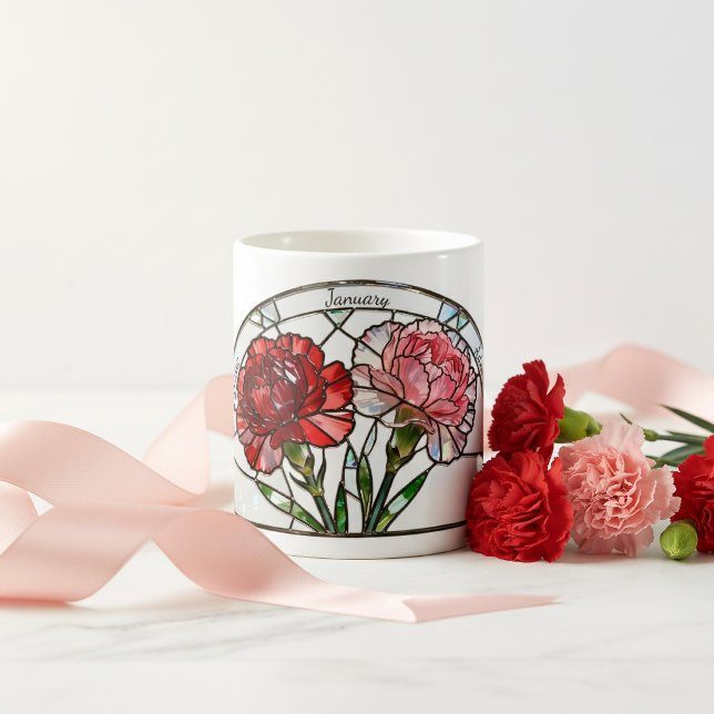 Mug Vitraux Fleur de Naissance Janvier Œillet Nom (Créateur téléchargé)