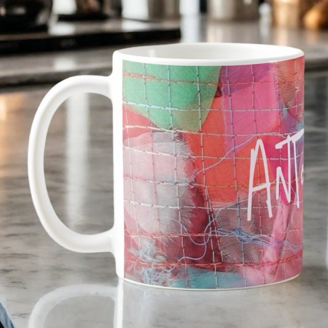 Mug Vitre motif abstrait monogramme sur mesure rouge r (Créateur téléchargé)