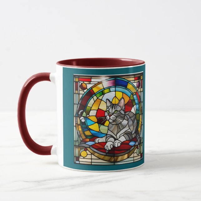 Mug Vitreaux Chat Gris Mignon (Gauche)