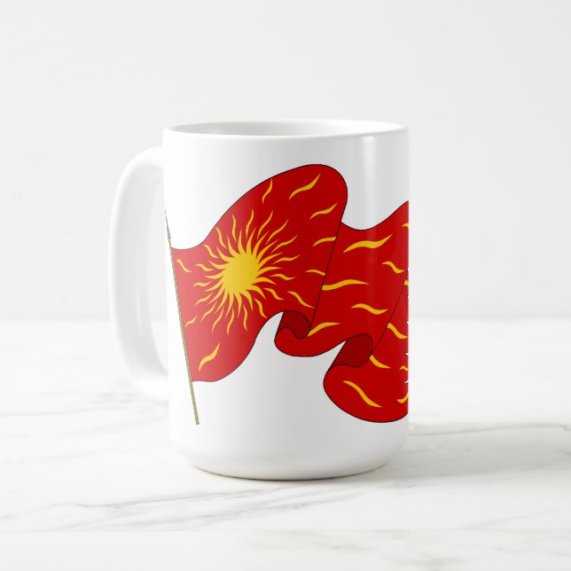 Mug Vive la France ! Oriflamme rouge avec Soleil (Devant gauche)