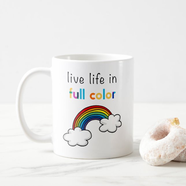 Mug Vivez la vie en couleurs arc-en-ciel (Avec donut)