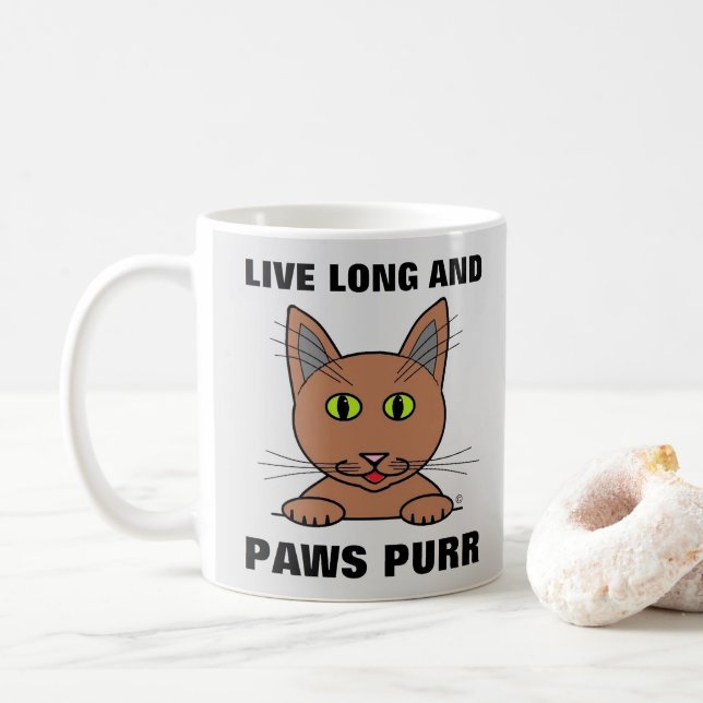 Mug Vivez Longtemps et les Pattes Ronnent Chat Drôle (Avec donut)