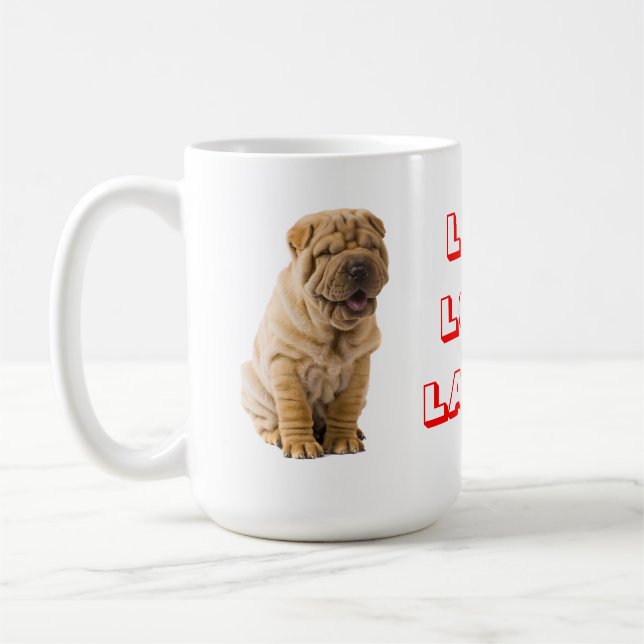 Mug Vivre, aimer, rire, chiot de chien coquelicot (Gauche)