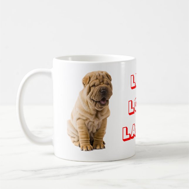Mug Vivre, aimer, rire, chiot de chien coquelicot (Gauche)
