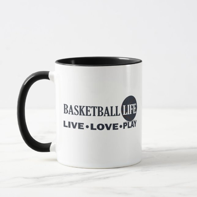 Mug vivre amour jouer basket vie bleu texte (Gauche)