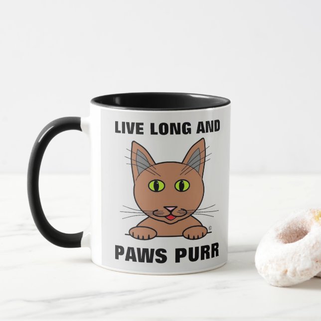 Mug Vivre Longue et des pattes Purer Chat Drôle (Avec donut)
