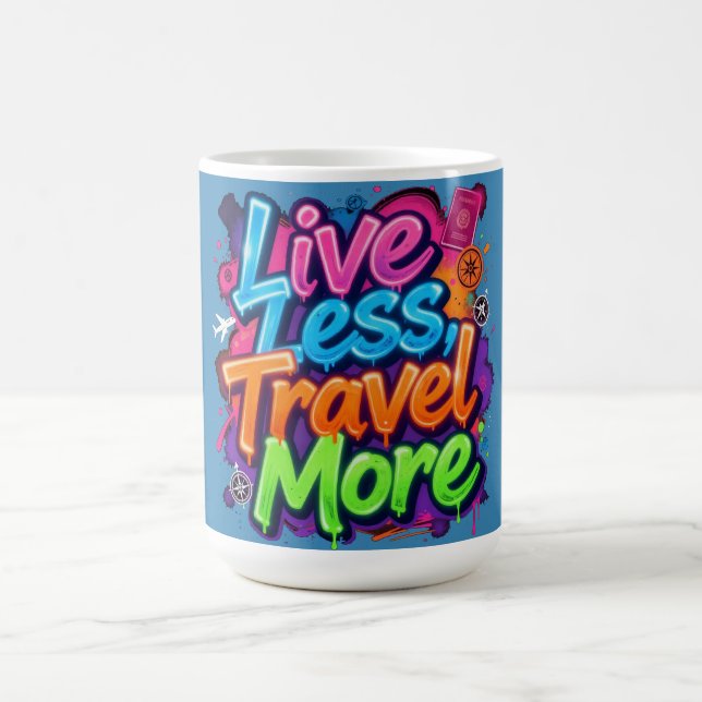 Mug Vivre moins voyager plus Néon Graffiti Citation de (Centre)
