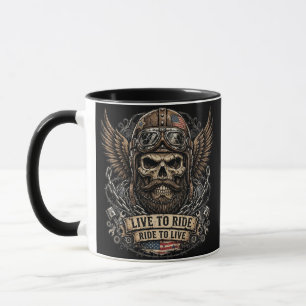 Mug Vivre pour rouler crâne barbu motard