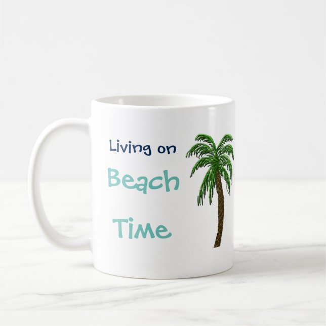 Mug Vivre sur la plage Palm Tree Musique de texte pers (Gauche)