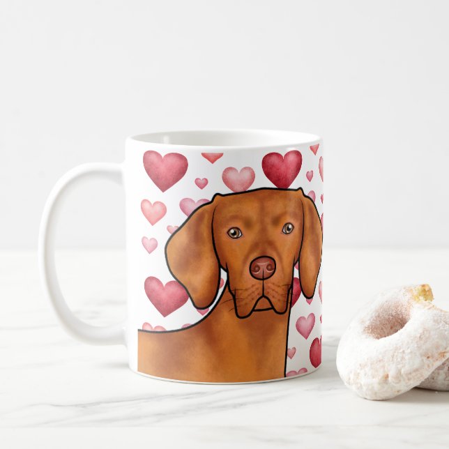 Mug Vizsla Chien Aimer Avec Motif Coeurs Rouge Et Rose (Avec donut)