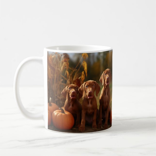 Mug Vizsla Chiot Automne Citrouille délice (Gauche)