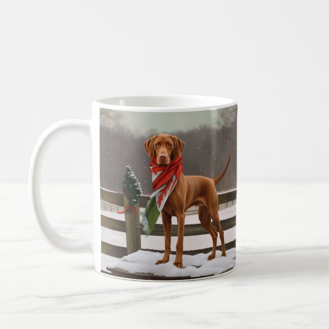 Mug Vizsla dans la neige de Noël (Gauche)