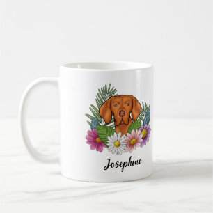 Mug Vizsla Hongroise Avec Fleurs Colorées Et Nom