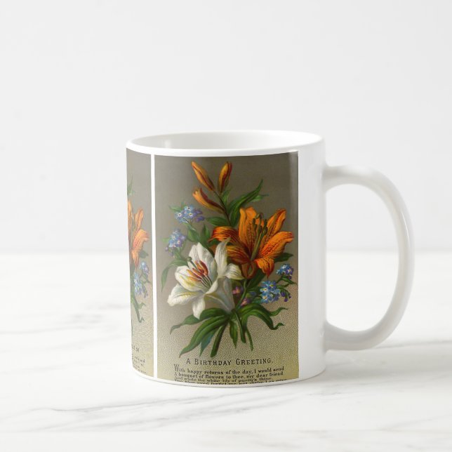 Mug Vœux d'anniversaire vintage avec fleurs de lys (Droite)
