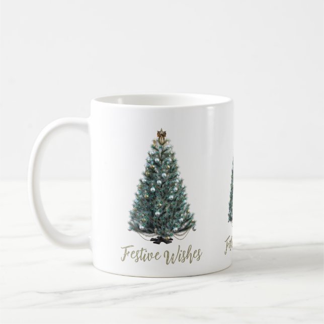 Mug Vœux de fête. Conception d'arbre de Noël (Gauche)