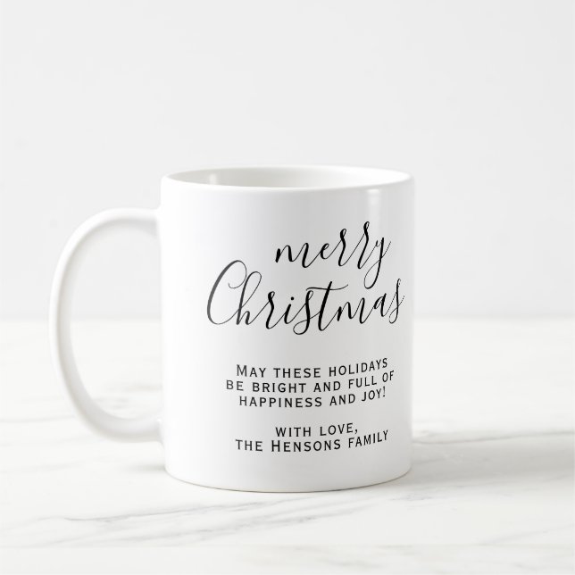 Mug Vœux de Joyeux Noël en noir et blanc Script (Gauche)