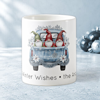 Mug Vœux de l'hiver chaud Camion vintage bleu Gnomes m