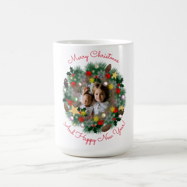 Mug voeux de Noël et Nouvel An, photo dans la couronne (Centre)
