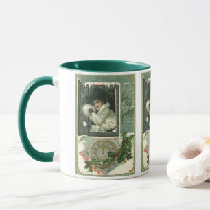 Mug Vœux de Nouvel An vintage, fenêtre de jeune fille 