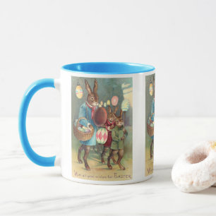 Mug Vœux de Pâques victoriens vintage avec lapins
