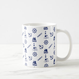 Mug Voile Illustration Rpt Motif Marine Bleu+Blanc