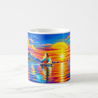 Mug Voilier Arc-en-Ciel Dans un Coucher de Soleil Doré