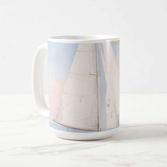 Mug Voilier Blanc Lueur de l'Océan (Devant gauche)