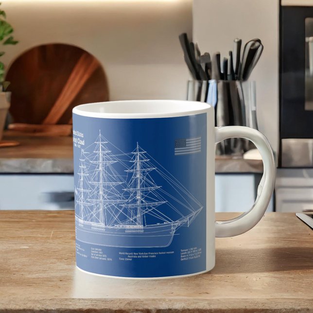 Mug Voilier Clipper Flying Cloud - Plan ABD (Clipper Ship Flying Cloud - Blueprint ABD. Coffee Mug)